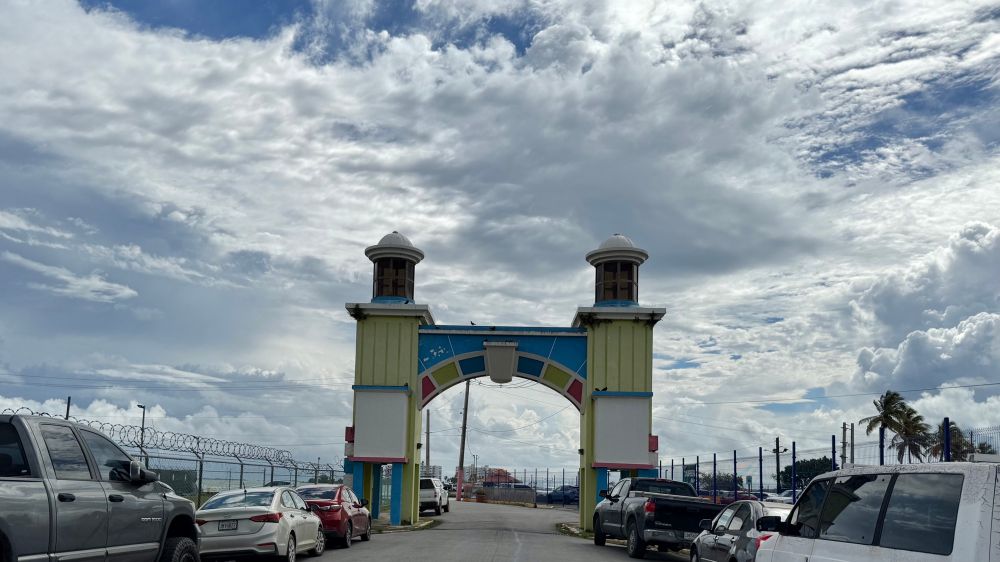 The historic entrance arch of the Terminal de Lanchas de Fajardo in Puerto Real, once the main ferry terminal to Vieques and Culebra.