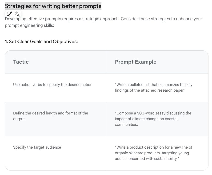 screenshot of a guide on Google Cloud to write better prompts for LLM input