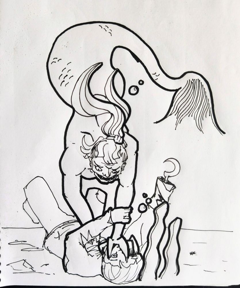 A siren, gently helping someone on the bottom of the sea to stop breathing.
