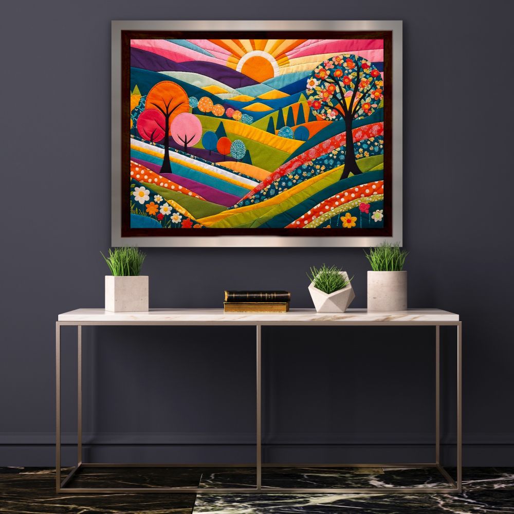 Framed art shown in a display room.