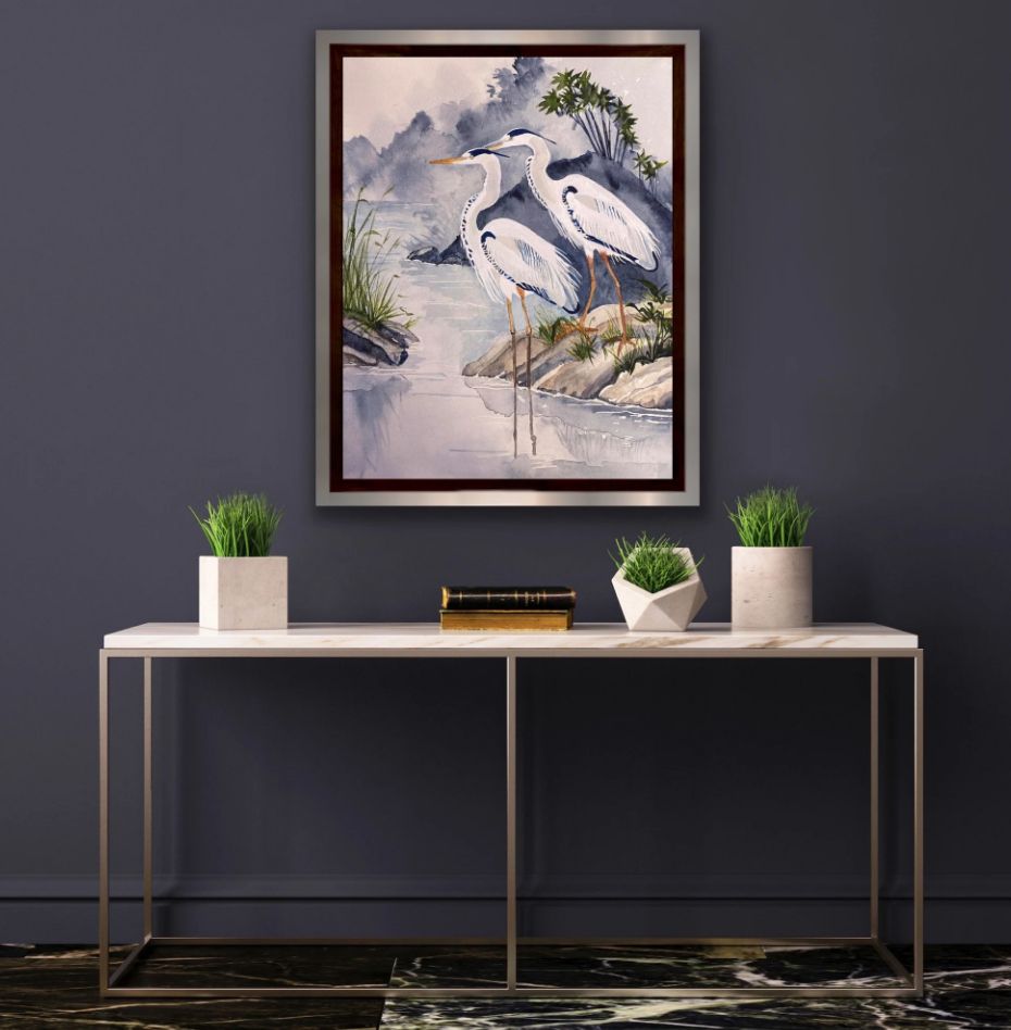 Framed art shown in a display room.
