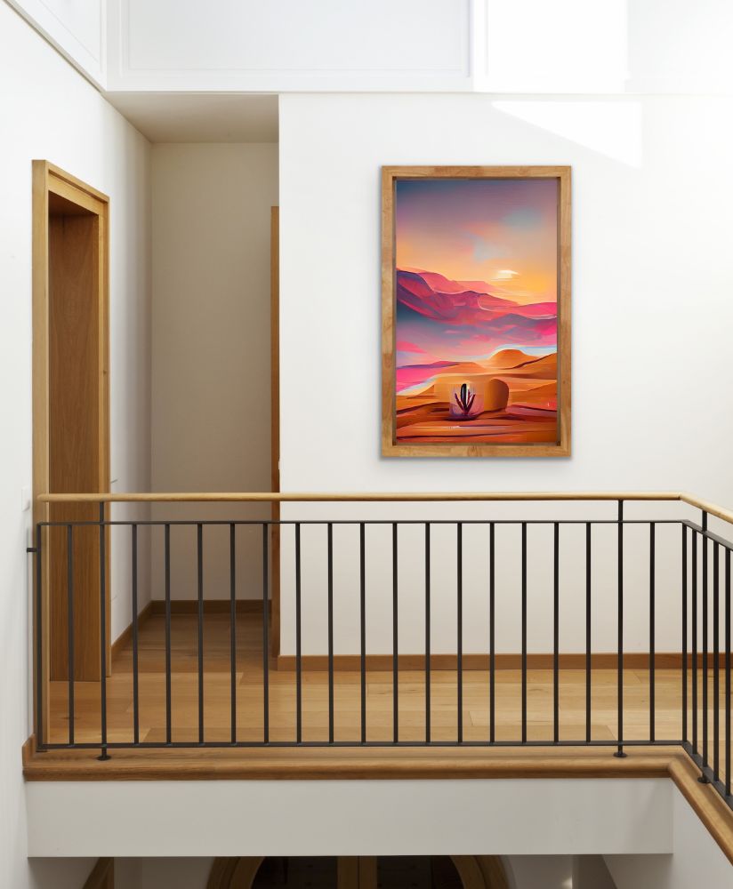Framed art shown in a display room.