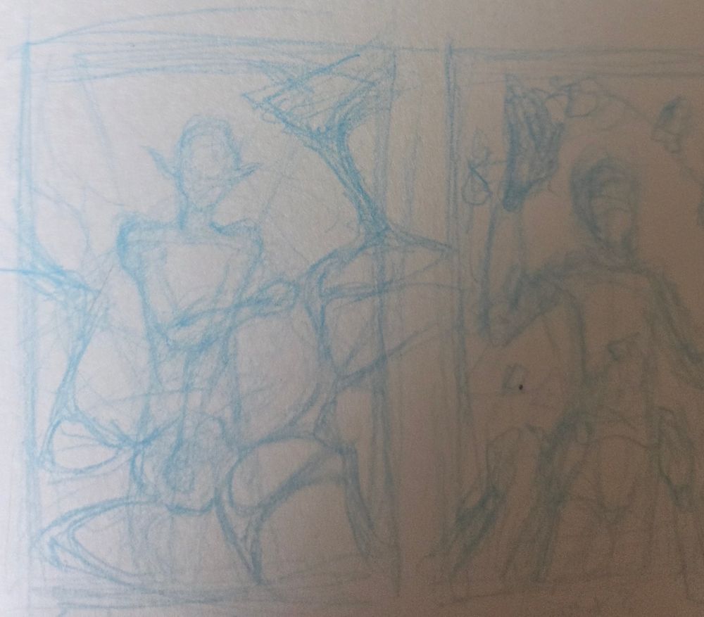 Thumbnails for sketch ideas in blue pencil