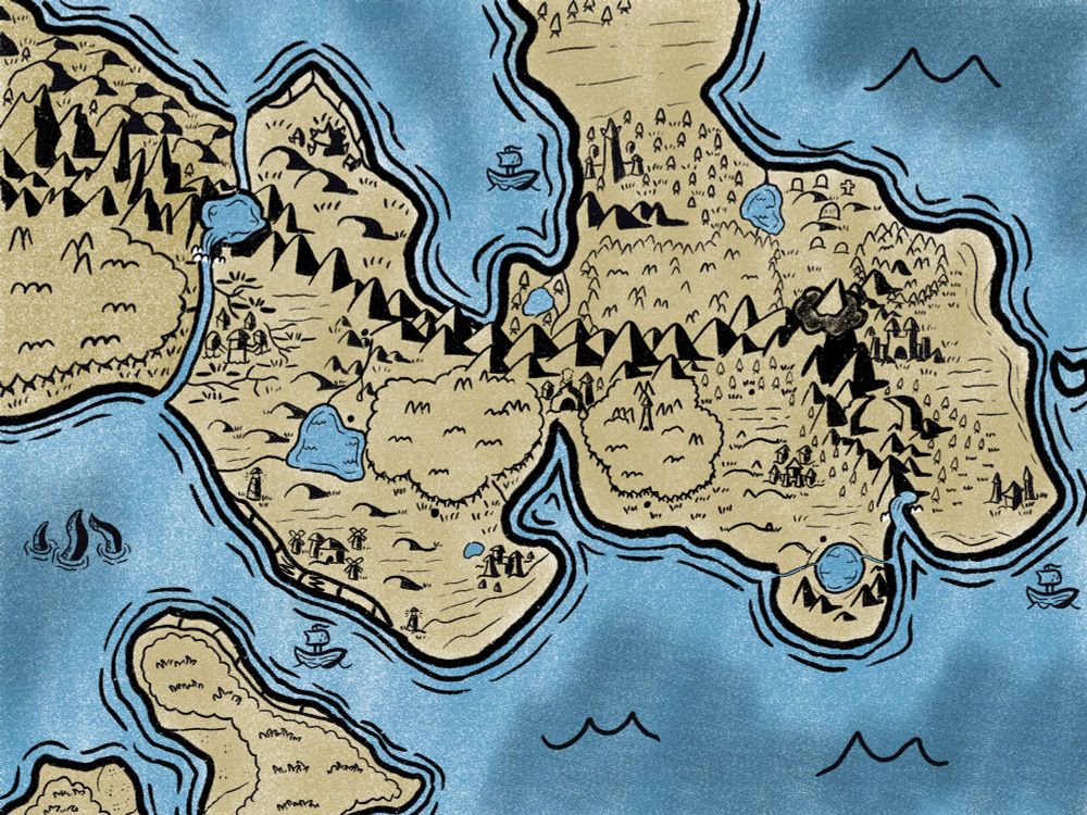 Map of the eastern half of the continent of Khorenth, in my home brew world of Aevelon. Two toned colored