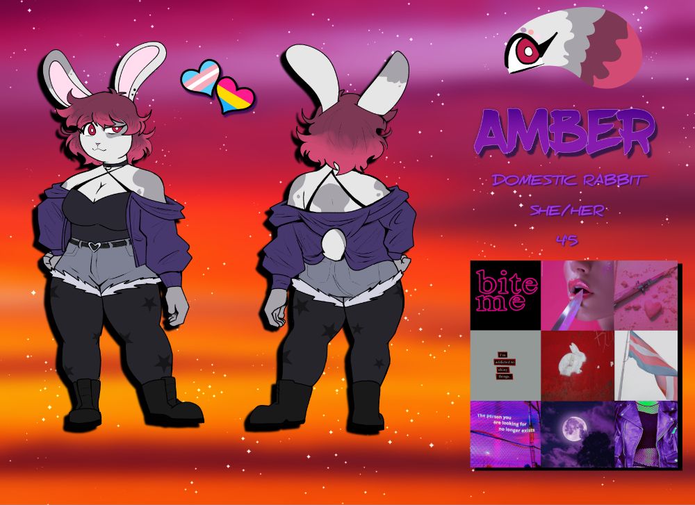 a domestic rabbit bunny furry girl ref sheet of her in her usual outfit

koboldart furry digital art bunny rabbit ref sheet turnaround character design trans transgender mtf transgirl transfem pan pansexual