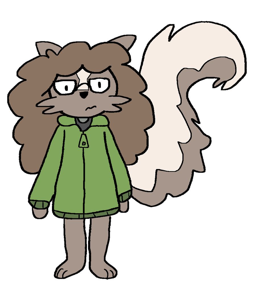 skunk kiki, with a big tail and a mixed reaction. drawn by me