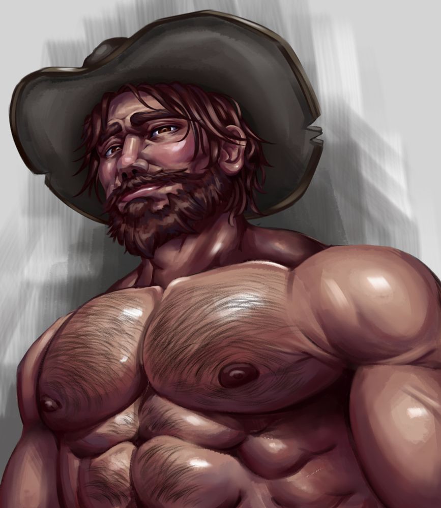 cole cassidy from overwatch, shirtless and blushing.