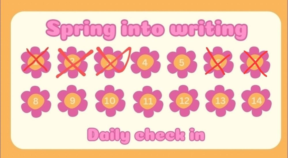 purple and yellow flowers numbered 1 to 14. 1, 2, 3, 6, 7 are crossed out.