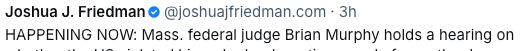 A skeet from Josh Friedman about an awful Trump-related hearing, saying that the judge is Brian Murphy.