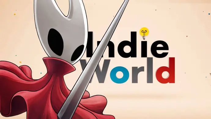 Silksong's Hornet overlaid on Nintendo's Indie World logo.