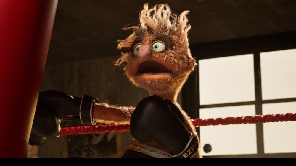 Felt That Boxing screenshot showing a puppet training in a boxing ring