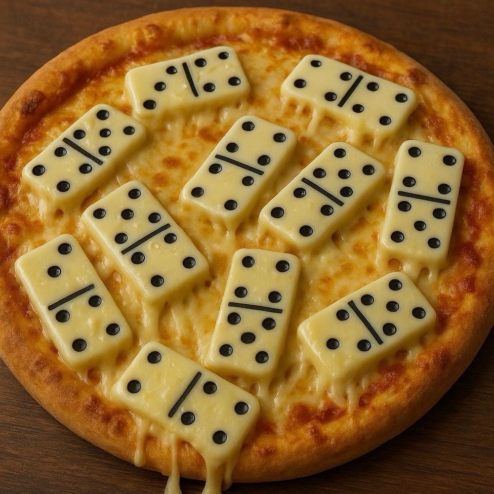 A dominoes pizza - or a pizza with dominoes melted into the cheese