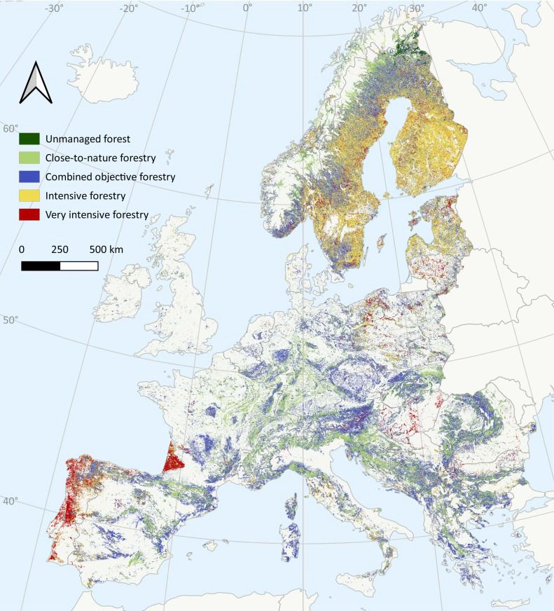 Map of Europe and their forest use. Very little (1%?) is not managed at all 