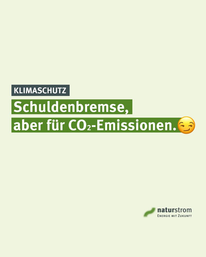 Einfache einfarbige Grafik mit Text darauf: "Schuldenbremse, aber für CO2-Emissionen."