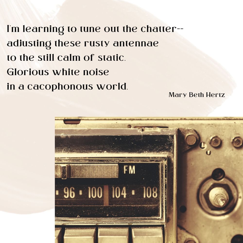 Poem next to an older radio. 
"I'm learning to tune out the chatter--
adjusting these rusty antennae
to the still calm of static.
Glorious white noise
in a cacophonous world."