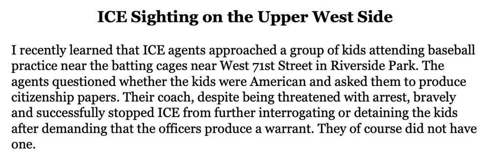 Describing an ICE attempt to raid a youth baseball practice in New York City