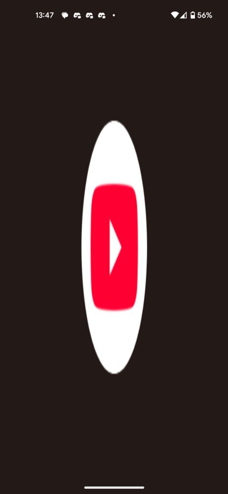 The youtube app icon, as it appears when loading the app, however a glitch has occurred that caused the icon to be stretched vertically.
