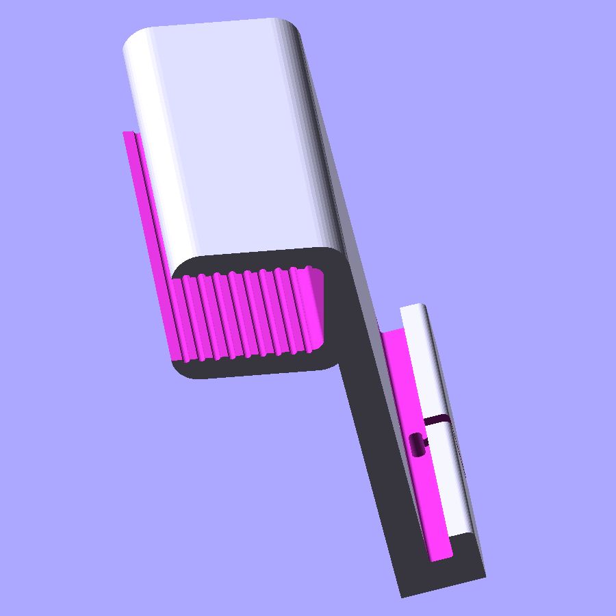 An odd 3D modeled thing, side view.