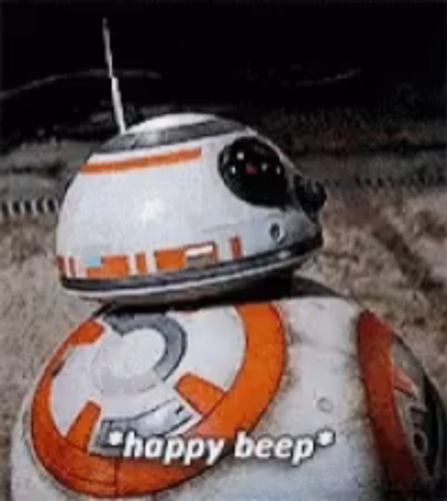 bb-8 from star wars says happy beep on his back