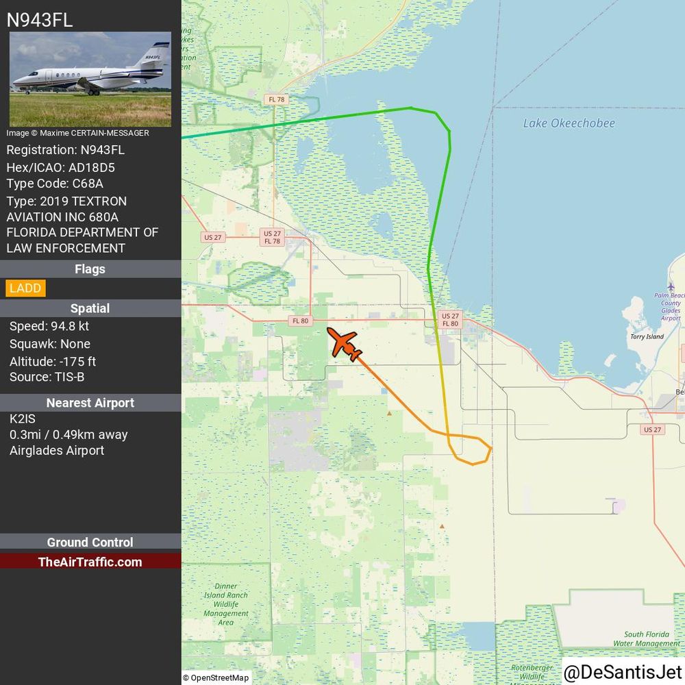 Reg: N943FL On Ground: None Alt: -175 Last Contact: 0:05:05.128198 Trigger: data loss