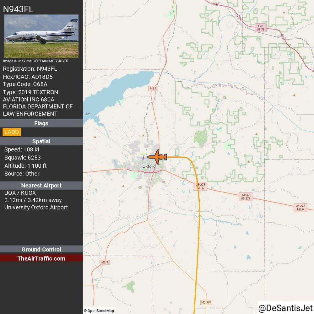 Reg: N943FL On Ground: None Alt: 1100 Last Contact: 0:05:09.514821 Trigger: data loss