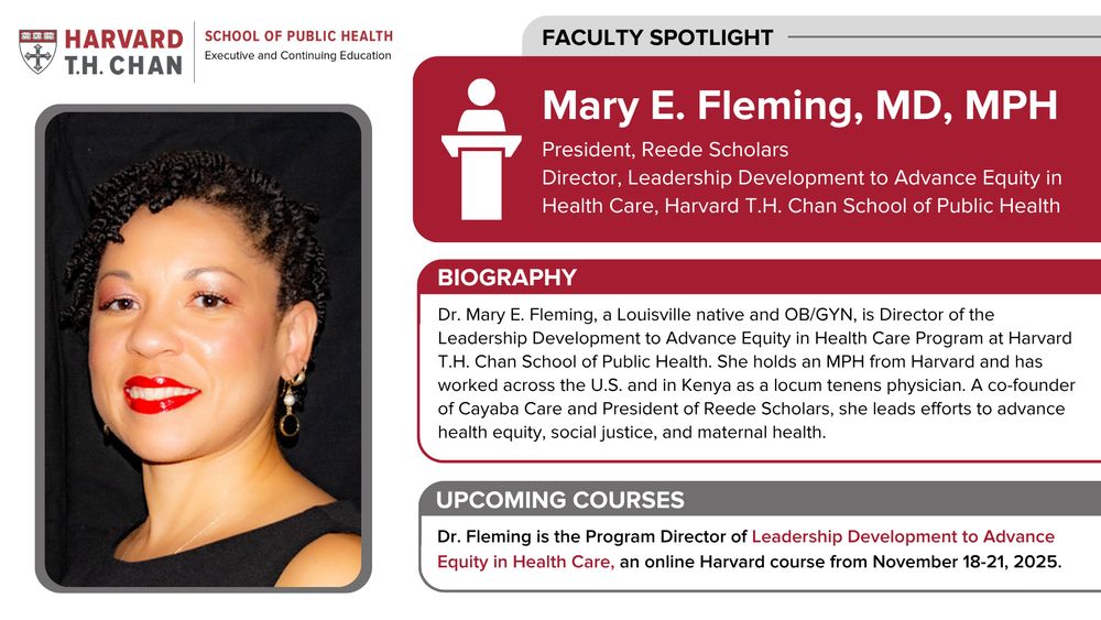 Harvard infographic with a headshot of Dr. Mary Fleming, President of Reede Scholars, as well as her biography. 