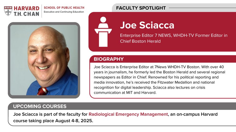 Harvard-branded infographic with the image and biography of Joe Sciacca, Enterprise Editor at Channel 7 News