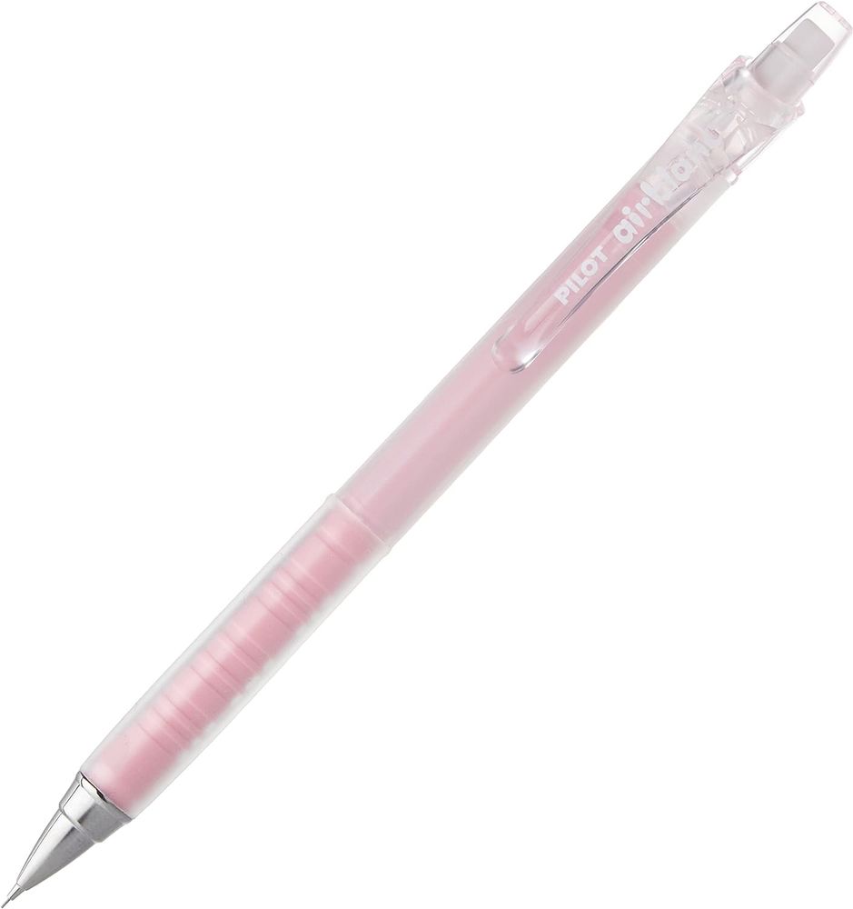 A pink mechanical pencil with a gel texture grip, labelled Pilot Airblanc 0.3mm