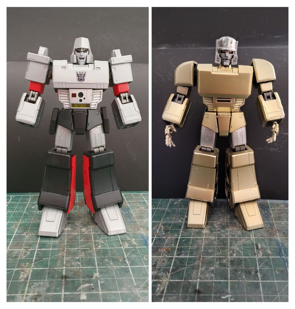 A robot, before being taken apart and messed with and after being taken apart and messed with.