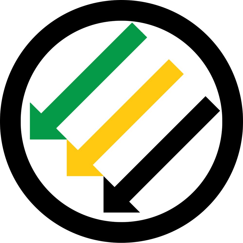 Anti-fascist three arrow logo favored by social democrats. One arrow is green and another yellow like the Subway sandwich chain logo 