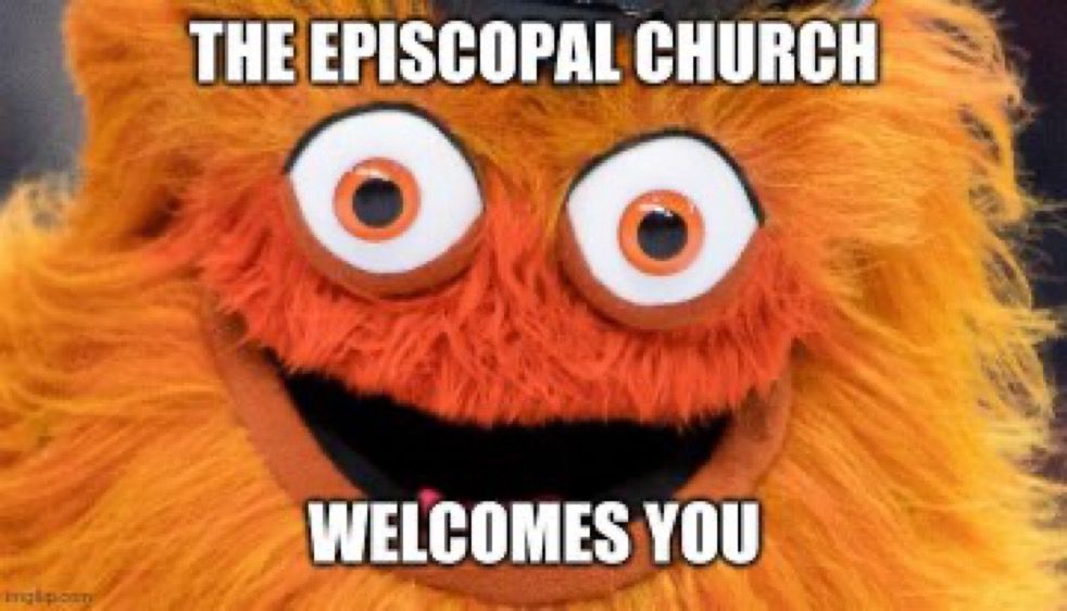 Meme of Gritty with “The Episcopal Church Welcomes You” written on you 