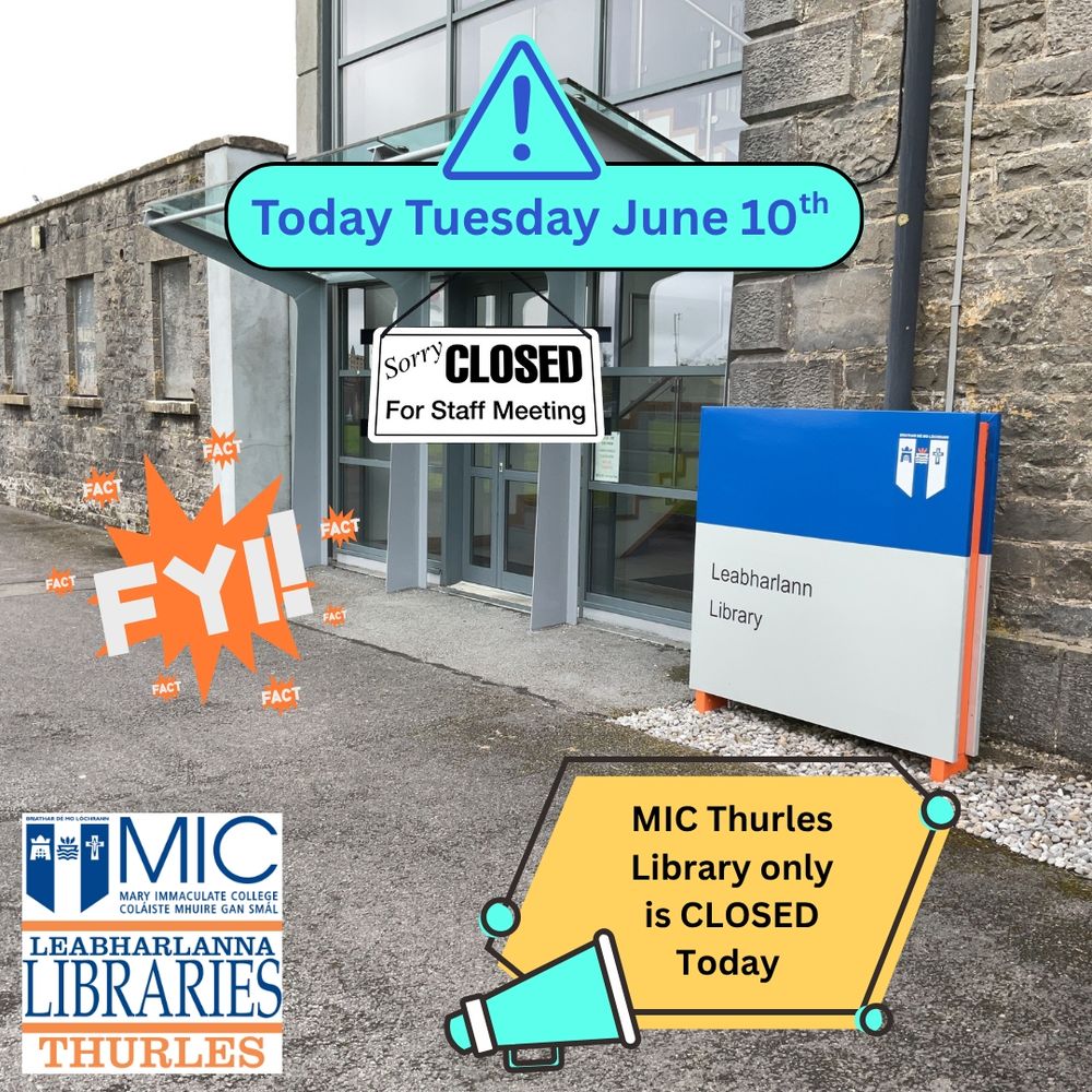 A post from MIC Thurles showing the ground floor door and a sign that says closed for staff meeting. Thurles Library is closed today June 10th only. 