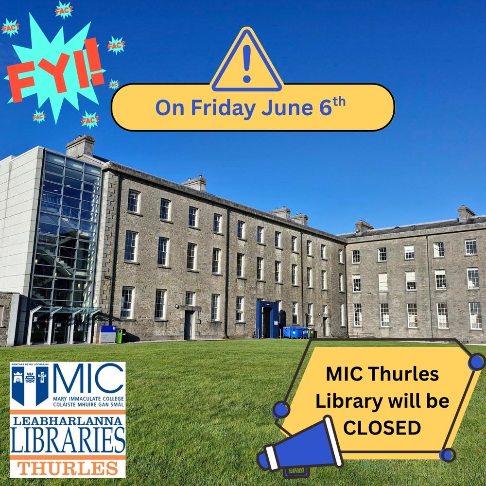 A post from MIC Thurles showing Thurles Library with Thurles Library's logo and an announcement box saying Thurles Library will be closed on June 6th. 