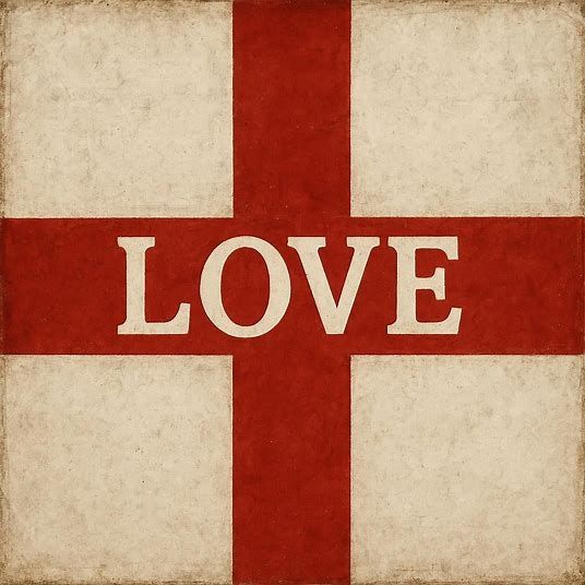 St George red cross with "Love" written in white across the red part