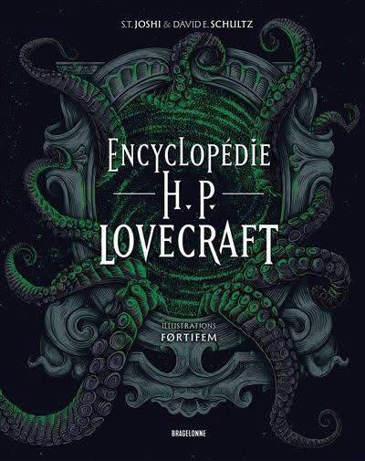 Couverture de l’encyclopédie HP Lovecraft. Des tentacules sortant d’un cadre style gothique. 