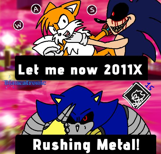 Tails Told Metal to hurry up 

Second frame It's metal waiting for your charging ability reload to save Tails
