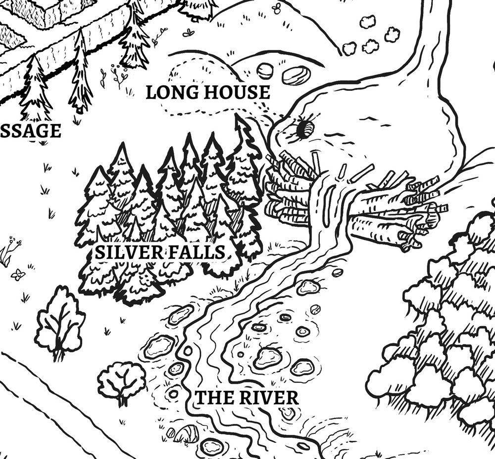 black and white map fragment depicting a beaver dam