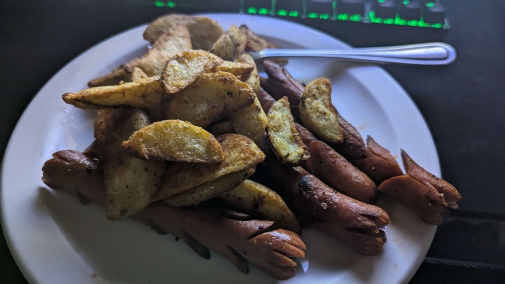 potato wedge and hotdogs