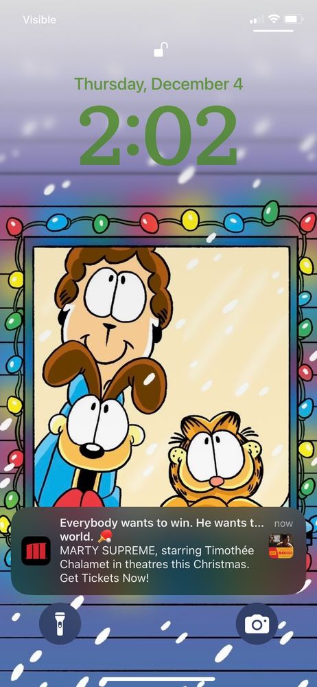 Phone screenshot with a Marcus Theaters notification suggesting the Timothée Chalamet ping pong movie.