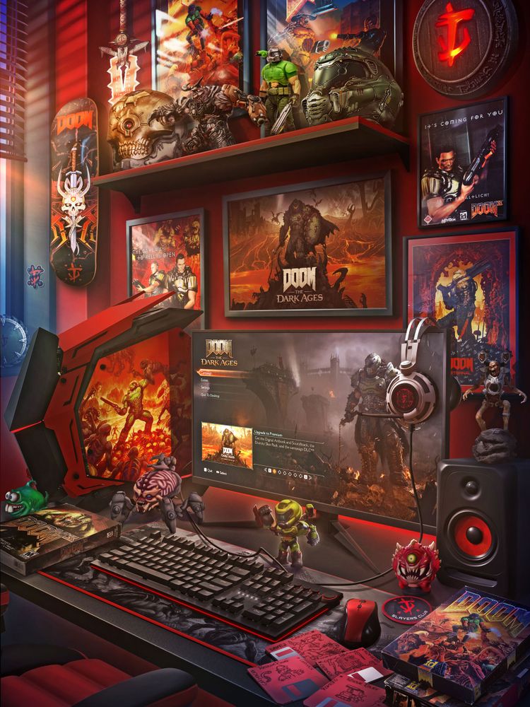 Image of DOOM-focused PC setup by artist Rachid Lotf.