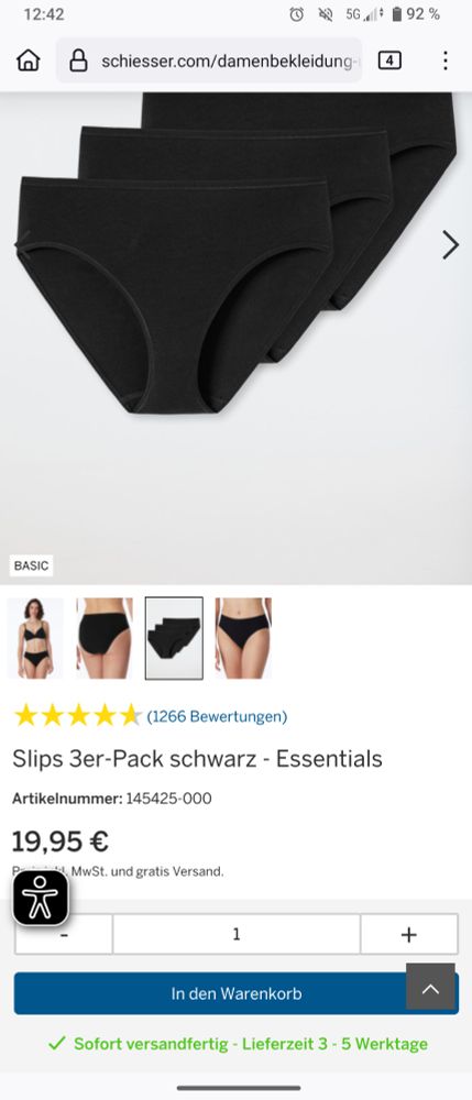 Screenshot eines Onlineshops für Damenslips 