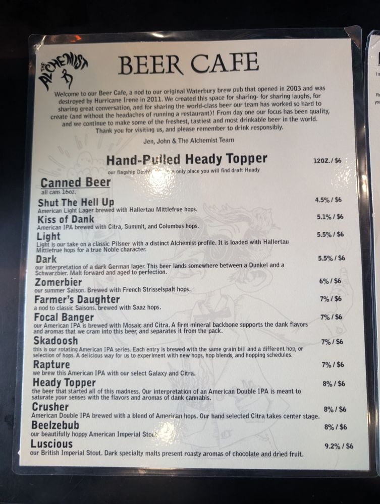 Beer menu at The Alchemist