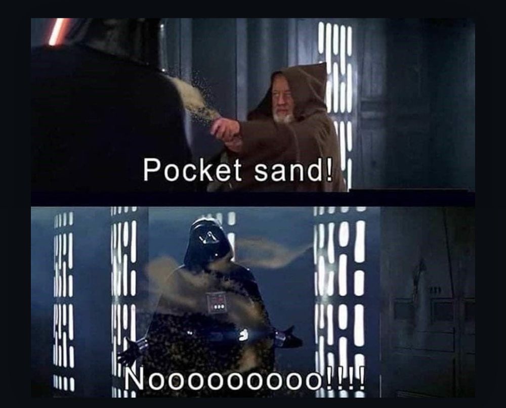 Scene from Star Wars between Obi wan and darth vader to mimic King of the Hill scene where he throws pocket sand