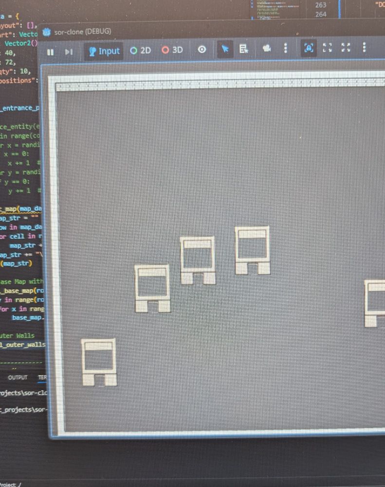 Photo showing a basic map generated in Godot engine 