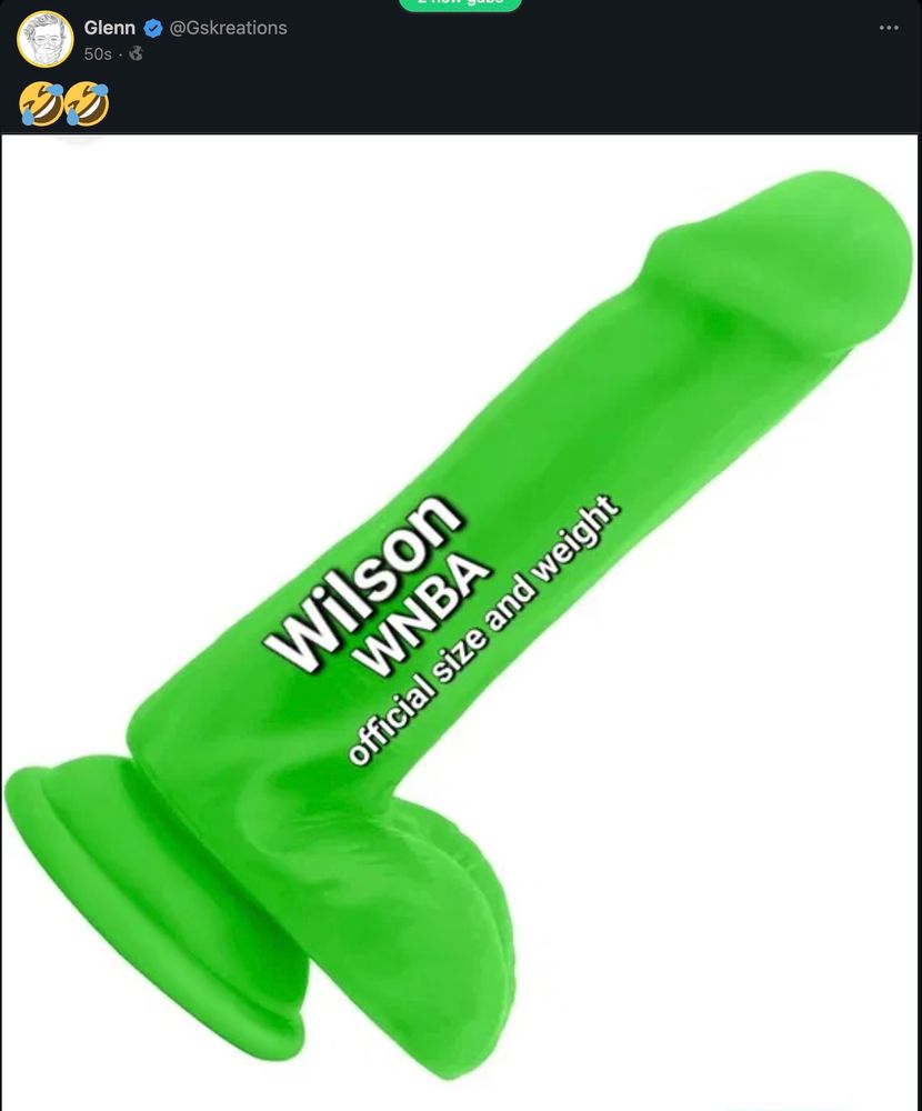 Screenshot of a post from Gab showing a lime green dildo with the name 