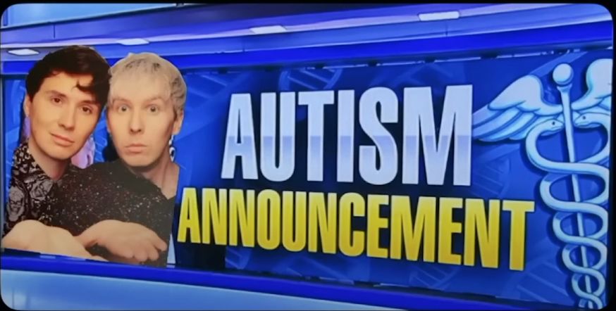 Dan and Phil edited onto a wide screen with the text "AUTISM ANNOUNCEMENT" 