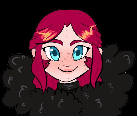 A chibi headshot of Kev's oc, Hans! He has lovely red hair and beautiful blue eyes, as well as freckles kissed across his face! Around his shoulders is something like a dark boa that is part of his main outfit.