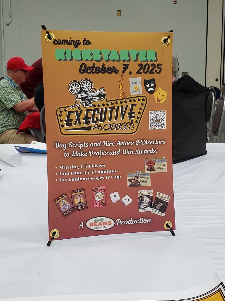 The Kickstarter promo poster for Executive Producer, a movie making board game.