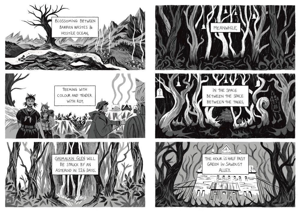 two black and white comic pages 