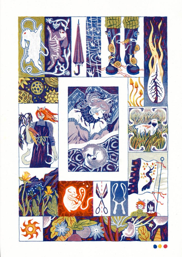 risograph print of a collage of seasonal spring imagery 